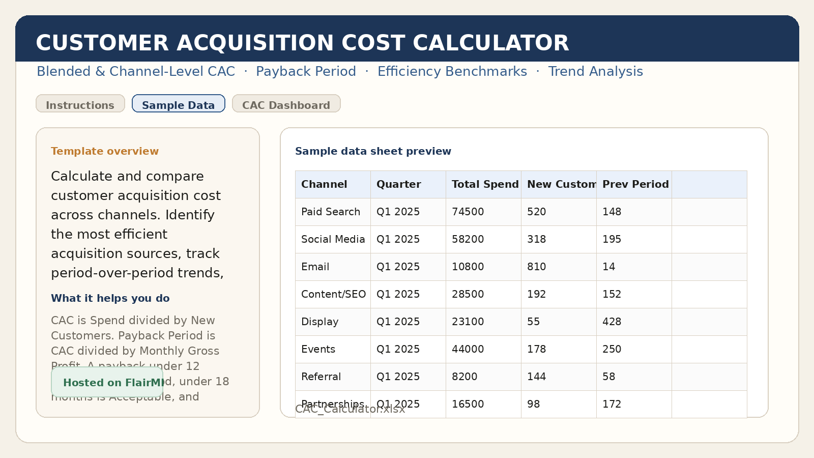 Preview of the CAC Calculator workbook