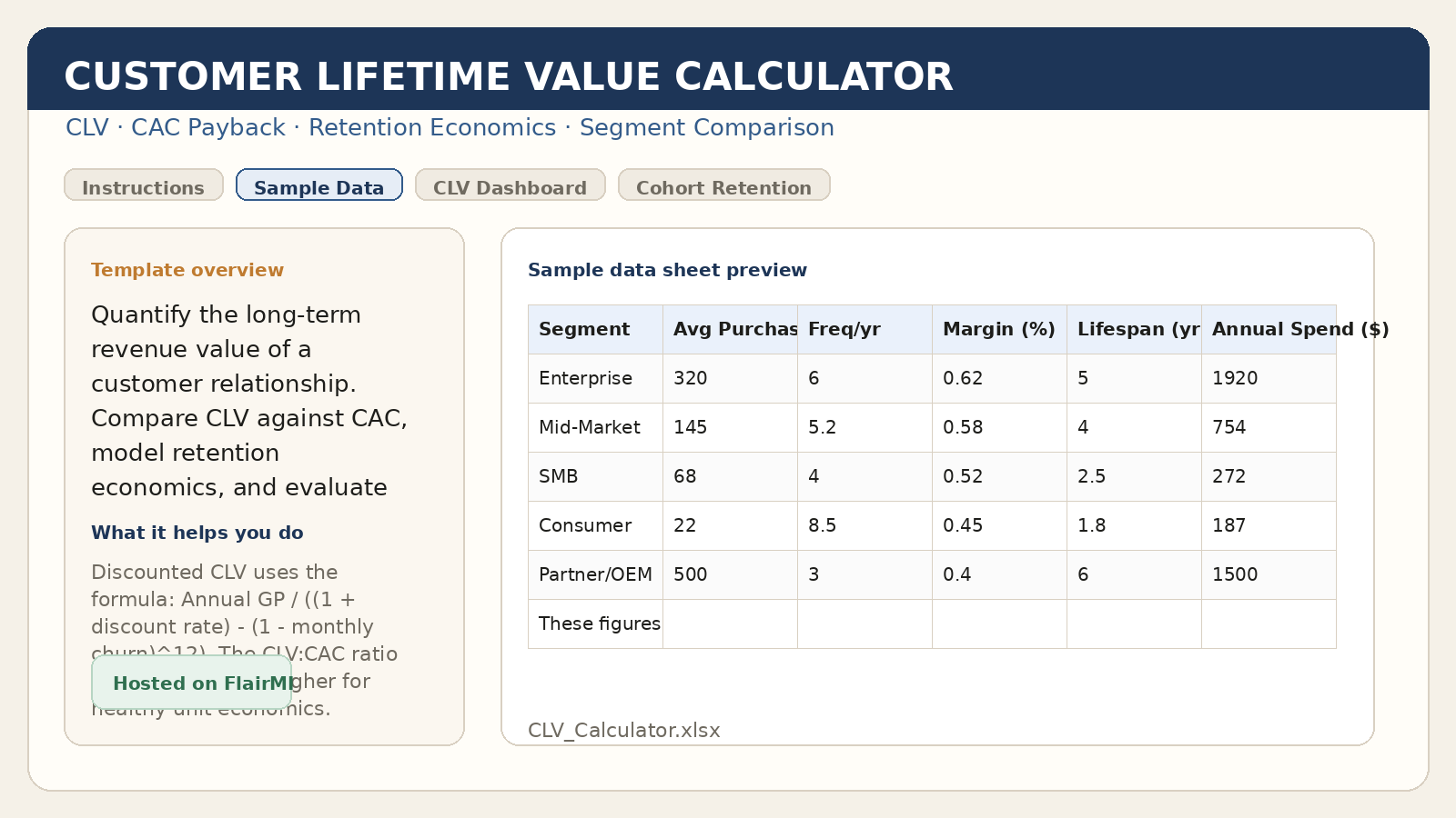 Preview of the CLV Calculator workbook