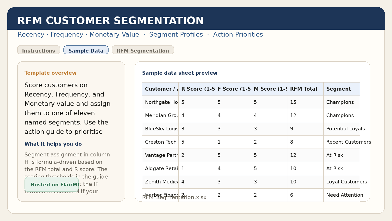 Preview of the RFM Segmentation workbook